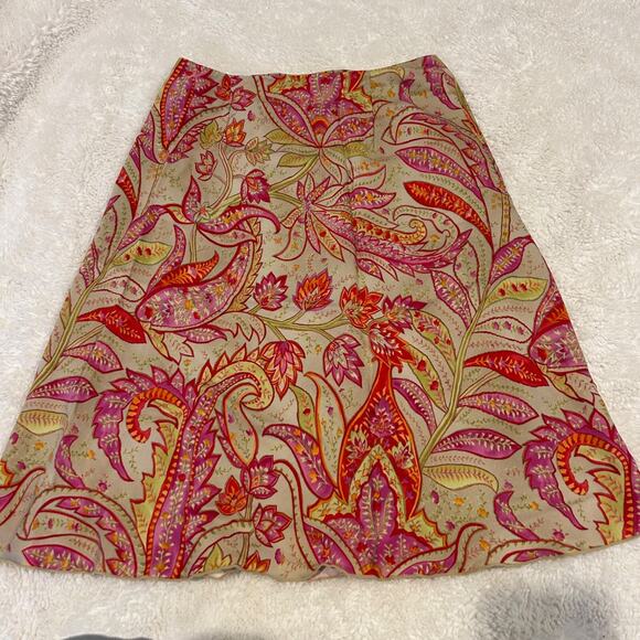 Talbots Sz 8 Orange/Pink Floral A-Line Long Side Zipper Skirt Vtg 100% Lyocell - Picture 2 of 6